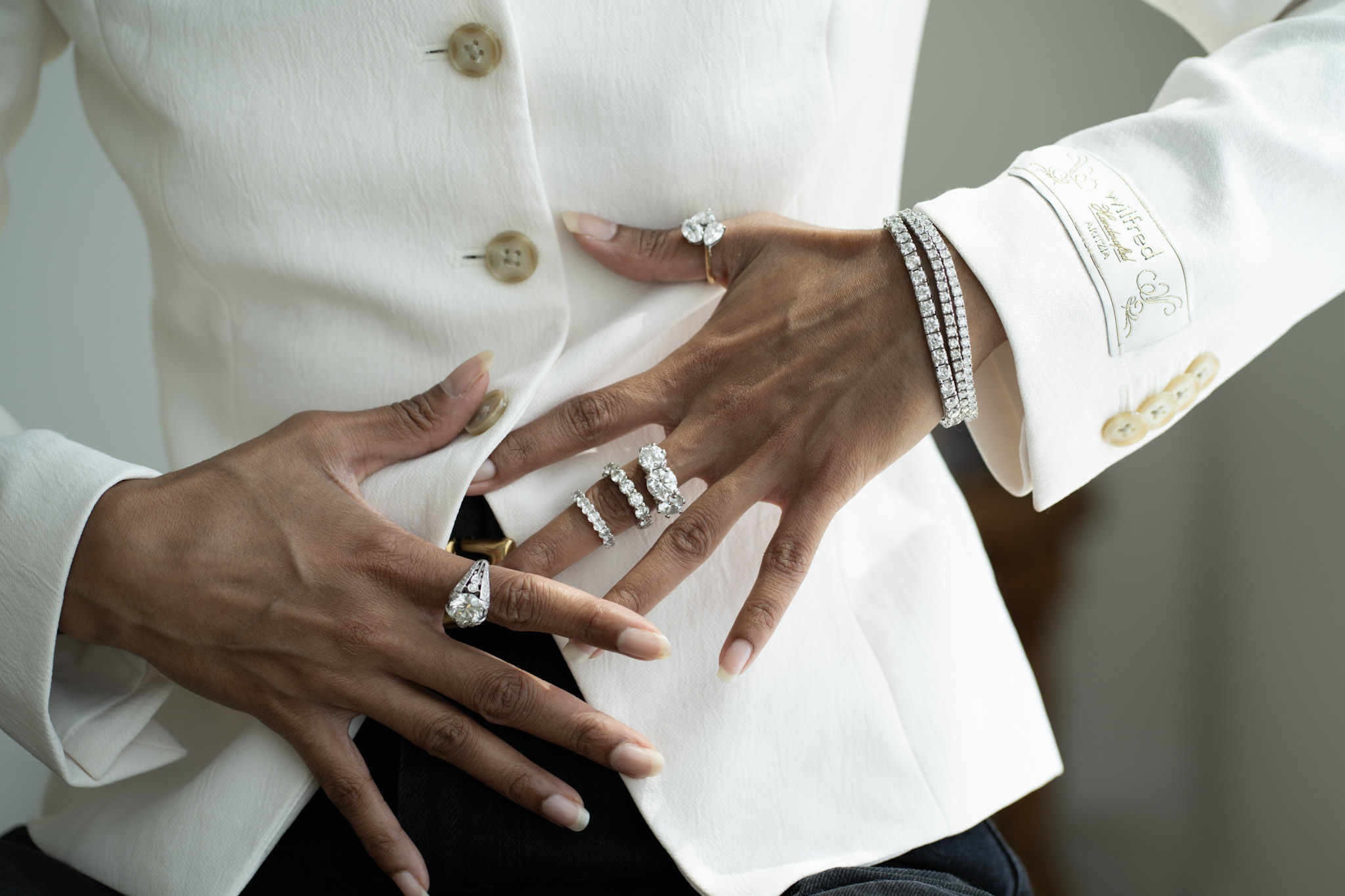Diamond bracelet stack and rings