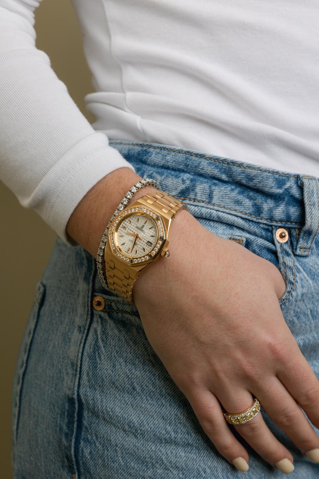 Audemars Piguet Royal Oak watch styled with a tennis bracelet