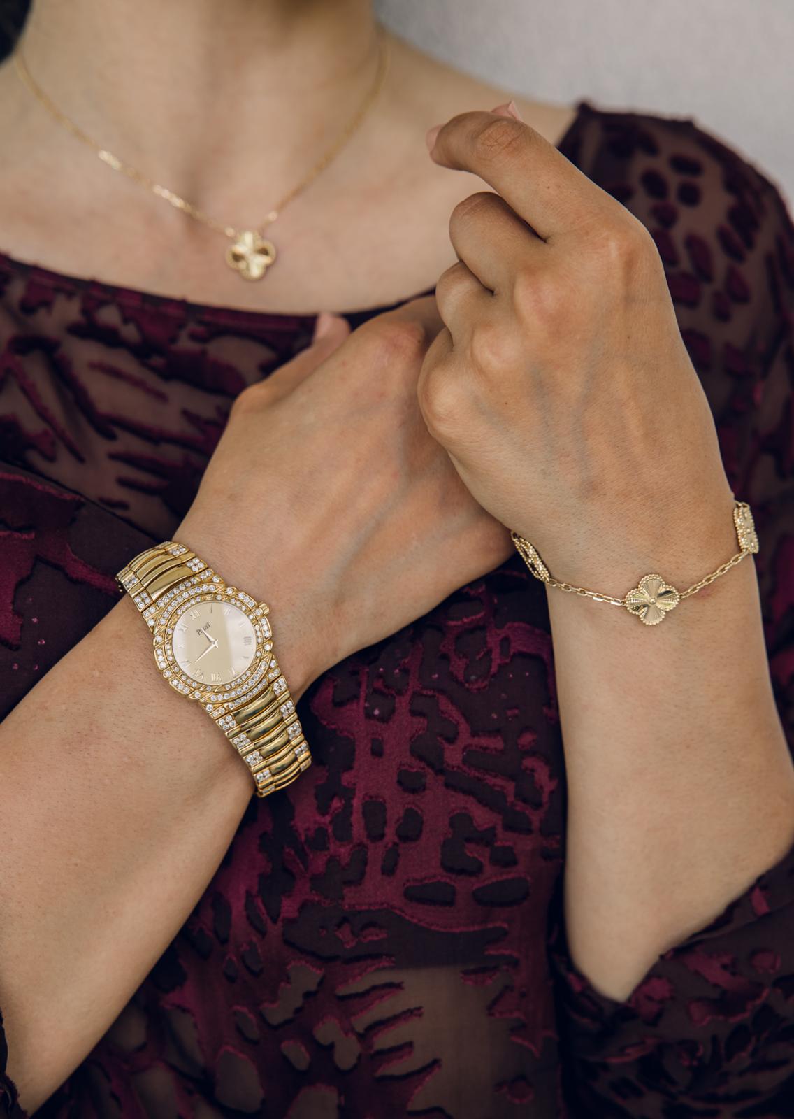 Ladies Piaget watch with diamond-set gold bracelet
