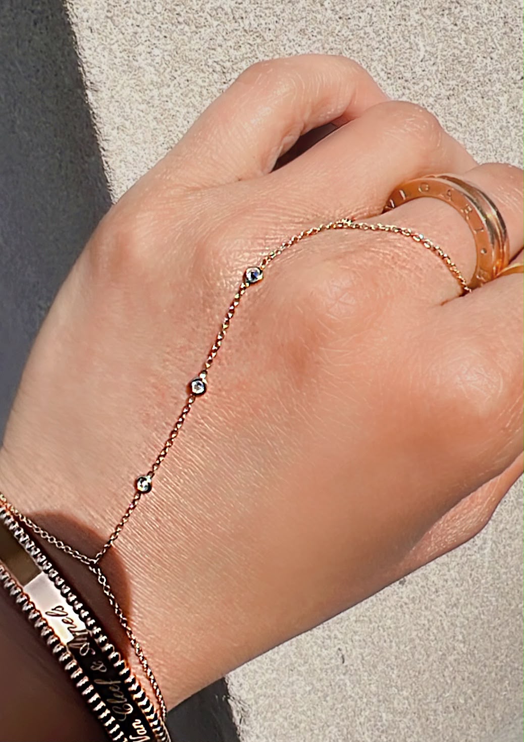 14K yellow gold diamond hand chain bracelet