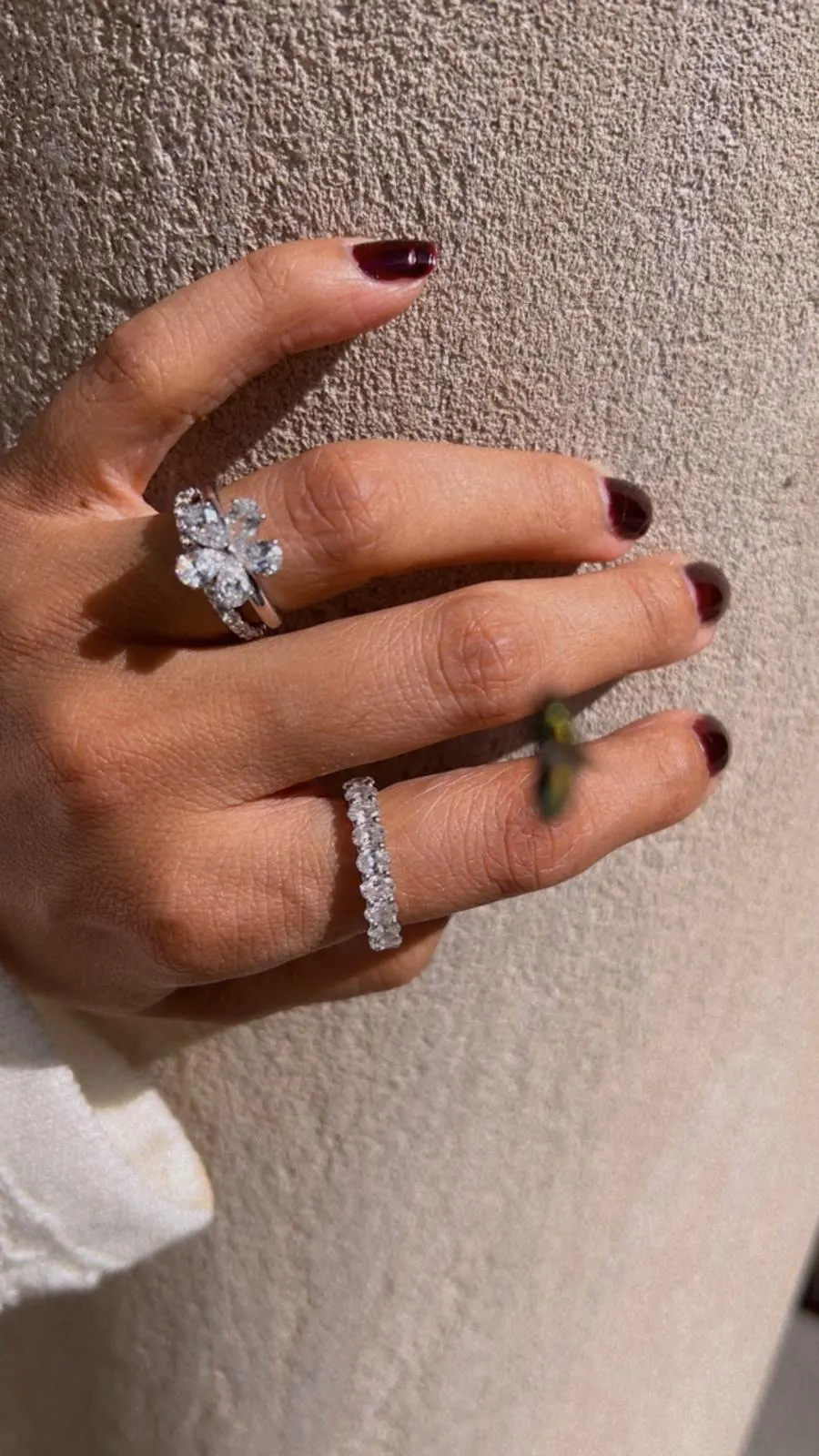 Petals Diamond Ring styled with separate diamond bands