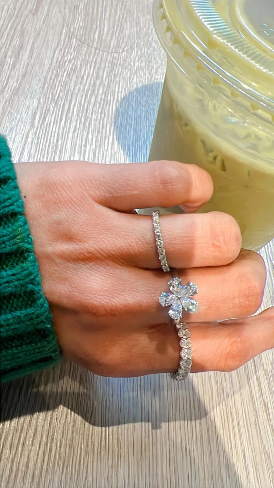 Alternate worn view of the Petals Diamond Ring