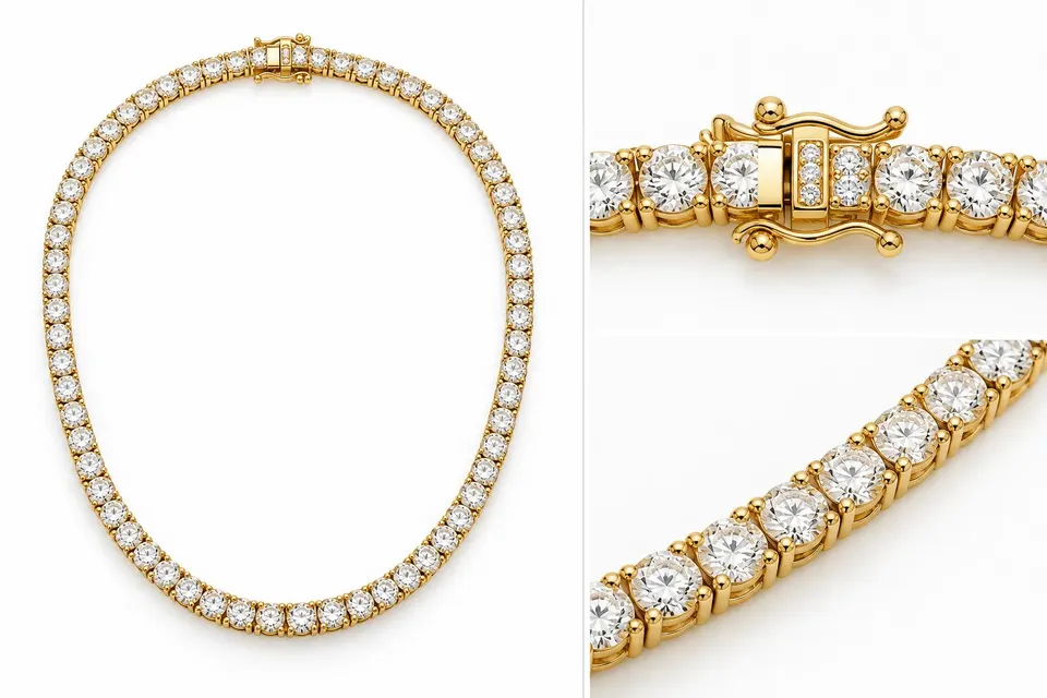 Classic tennis necklace in yellow gold