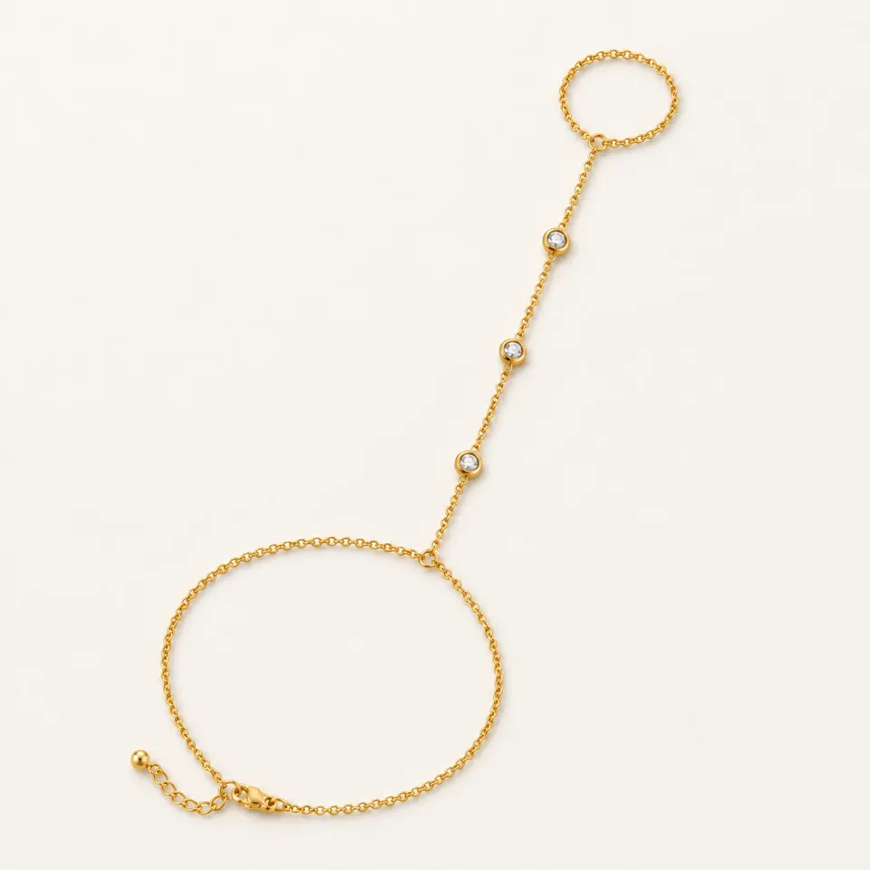 Diamond hand chain bracelet — studio view